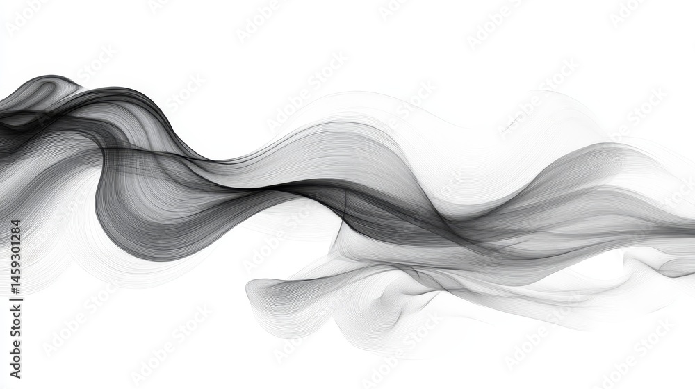 Poster minimal abstract background with flowing white and gray lines, soft curve design in modern gradient 
