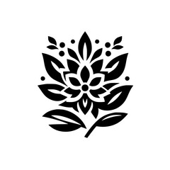 Black Floral Vector Design on White Background - Minimalist Ornament