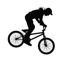 Fototapeta premium BMX bike backflip Silhouette, Vector, Illustration, Icon, Logo, White Background.