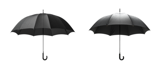Simple black umbrella opened, showcasing its elegant design and functionality, perfect for rainy days