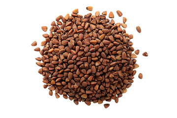 Pile of toasted buckwheat kernels on a transparent background.