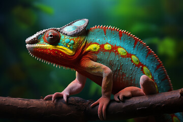 Fototapeta premium Colorful chameleon in rainforest