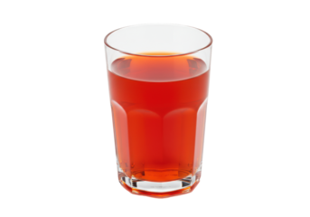 Red drink in a clear glass against black