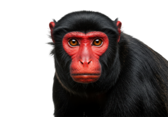 Redfaced monkeys intense gaze on a black background