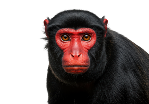Redfaced monkeys intense gaze on a black background