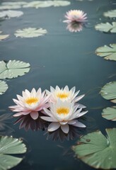 Soft pastel water lilies, floating gently on water  , garden, art