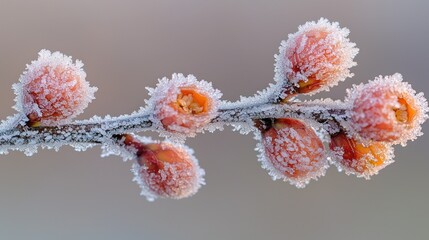 Frosted winter buds on a branch