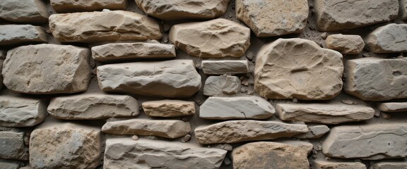Fototapeta premium Rustic Stone Wall Texture Close-Up of Earthy Brown and Gray Stones with Deep Grooves and Natural Imperfections