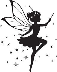 Silhouette of a Dancing Fairy Holding a Magic Wand
