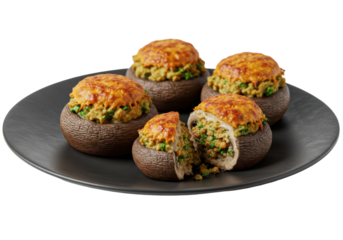 Stuffed mushrooms on black plate