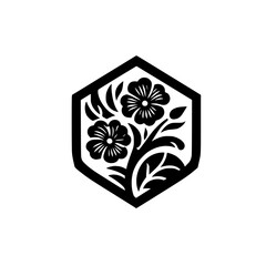 Floral Hexagon Logo: Minimalist Black & White Design