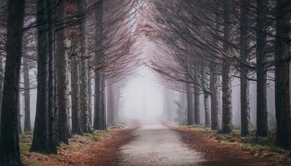 Obraz premium Foggy Path Between Trees