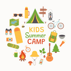 Set of elements of children's summer camp with dough. Vector illustration.