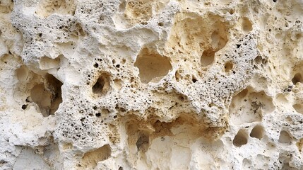 Rough and Jagged Beige Travertine Wall with Layered Textures and Natural Deposits