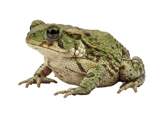 Obraz premium Warted Wonder A green toad sits poised against a stark black backdrop
