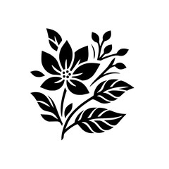 Black Floral Silhouette on White Background, Decorative Design