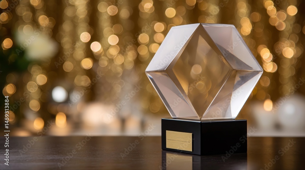 Fototapete a high angle view showcases a reflective octagonal prism resting on a glossy black surface, set agai