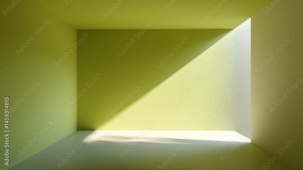 Aufkleber a high angle captures a lime green wall casting a sharp diagonal shadow in a sleek, clean room with 