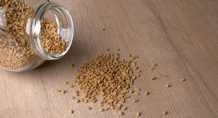 Methi or fenugreek seeds with methi leaves.Methi seeds is good for health.
