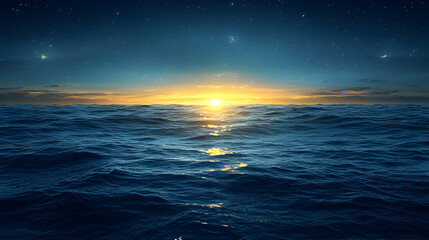 Golden light painted the ocean horizon during a beautiful sunset over the tranquil sea