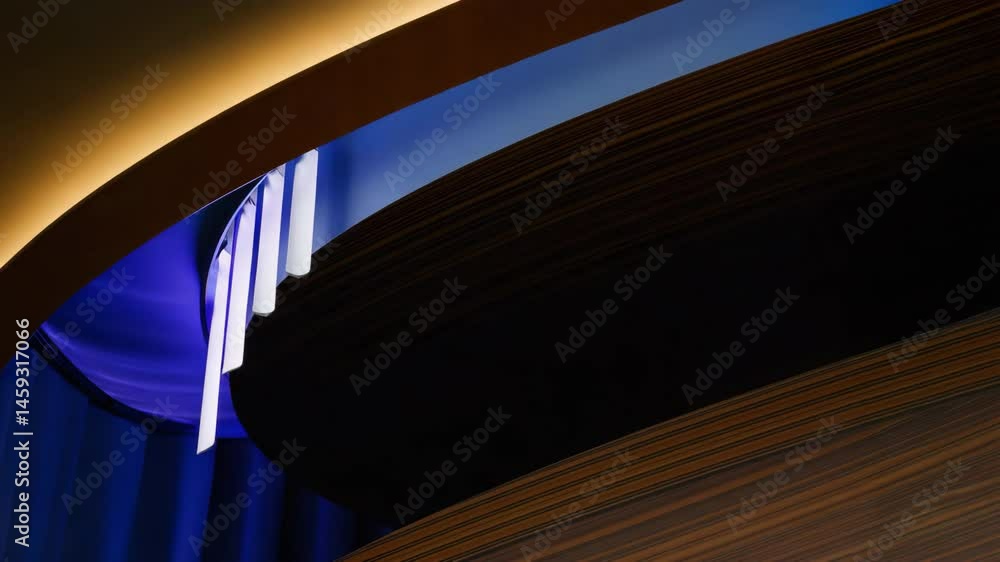 Poster light streaming through curtain of building with bright blue sky creating an inviting atmosphere