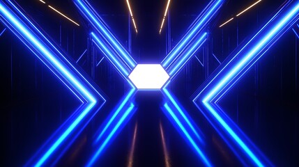 Abstract futuristic neon tunnel with glowing lines.