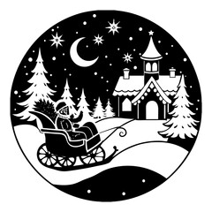 Download  Vector Snowy Winter Night With Santa Claus On Sleigh Eps File For Design.