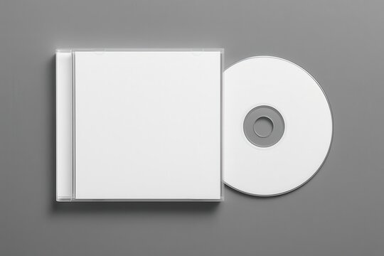 CD and jewel case: A minimalist product shot of a blank CD resting beside its jewel case. The composition is clean and modern. Perfect for design projects.