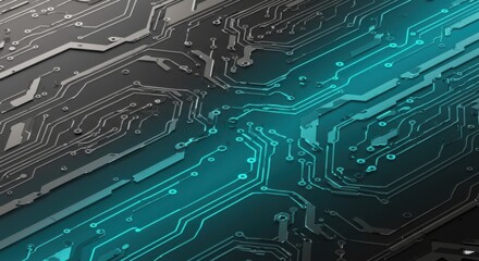 Abstract Teal and Gray Circuit Board Texture Background