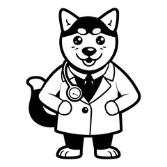 Download Cute Shiba Inu Dog Doctor With Stethoscope Cartoon Vector Icon Illustration.  Eps File For Design.