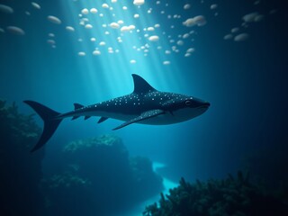 Fototapeta premium A blue shark swimming in the ocean