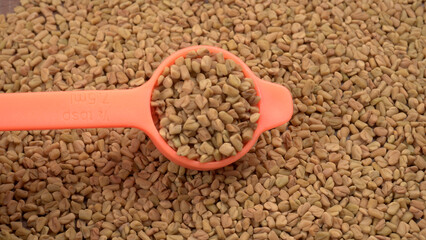 Methi or fenugreek seeds with methi leaves.Methi seeds is good for health.
