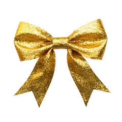 Sparkling Gold Bow on Transparent Background for Holiday Design