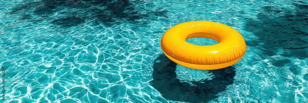 Poster bright yellow swimming pool ring float relaxing in clear blue water on a sunny summer day generative