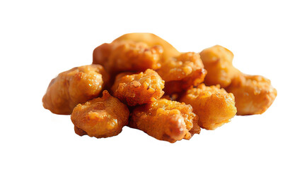 Set of delicious fried pieces of chicken in breading on the grill on a transparent background.