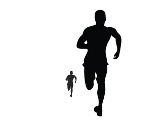 Running men, vector set of isolated silhouettes, on png background