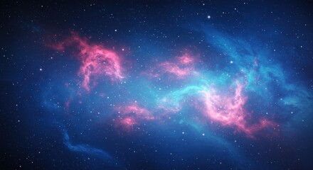 Pink And Blue Nebula In Dark Space With Stars