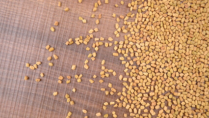 Methi or fenugreek seeds with methi leaves.Methi seeds is good for health.
