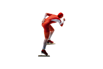 male athlete at speed skating competition, cut out on transparent background
