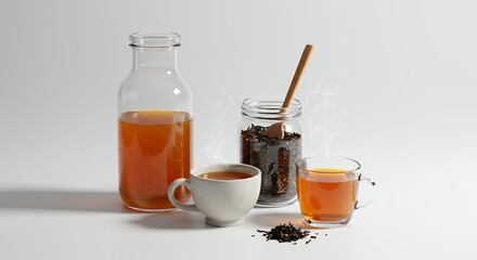 Tea Beverages Arrangement on White Background