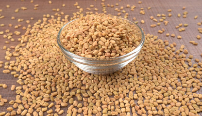 Methi or fenugreek seeds with methi leaves.Methi seeds is good for health.
