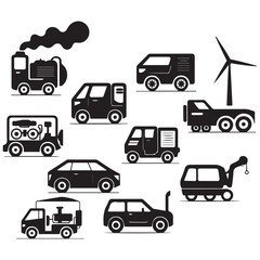 silhouette of generator vehicle vector set, illustration on a Vector Black silhouettes.