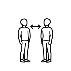 Social distancing between two people with arrows, line art concept