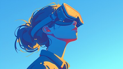 a woman using vr, colorful anime style