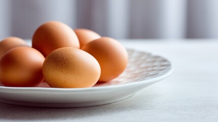 Brown eggs on a white plate, a study in simplicity and natural beauty.
