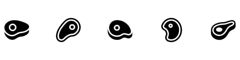 Meat icon set. Beef vector illustration. Steak symbol. BBQ sign. Raw meat pictogram. Grilled steak icon. Vector Illustration.