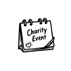 Charity event calendar with heart symbol, line art design