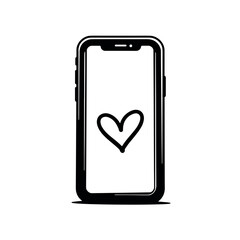 Phone with heart icon, line art design, digital charity concept
