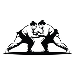 Sumo wrestling tachi-ai Silhouette, Vector, Illustration, Icon, Logo, White Background.