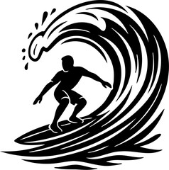 vector illustration of a surfer silhouette in the middle of the waves